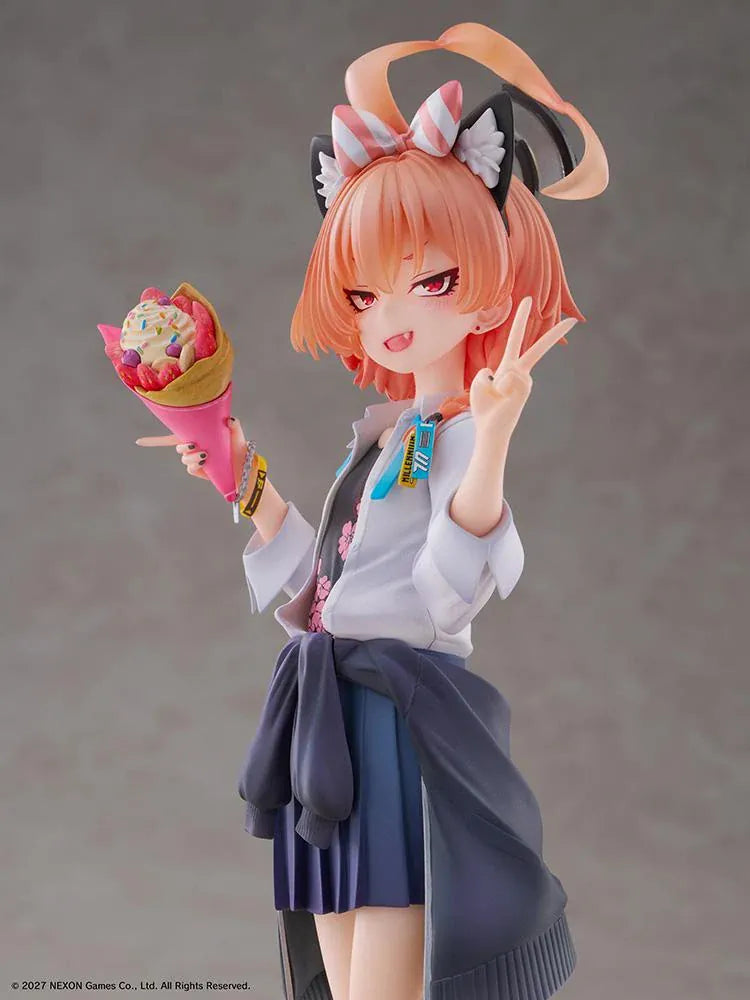 Blue Archive Neru School Memorial Lobby Ver 1/7 Scale Figure holding a colorful crepe and making a peace sign