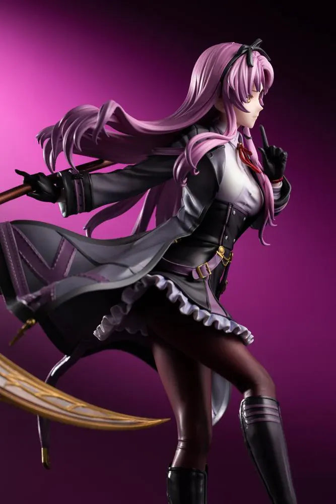 The Legend of Heroes Renne Bright Ver. 2 1/8 scale figure holding a large golden scythe in a black-and-purple outfit.