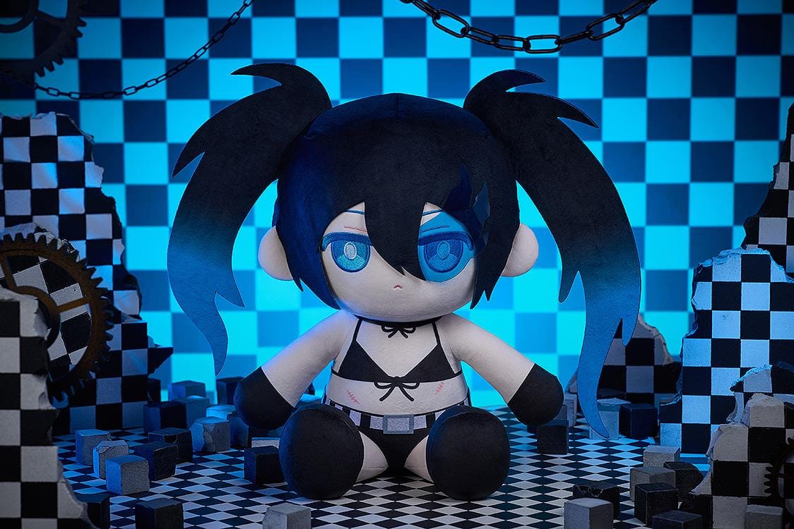 Black Rock Shooter Punipuni Big Plushie featuring a soft chibi-style seated plush design with black twin tails, blue eyes, and dark character-inspired outfit details.