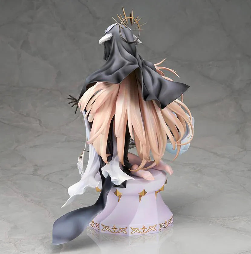 Azur Lane Implacable Special Ver. 1/7 Scale Figure with long blonde hair, black-and-white outfit, gold accents, halo headpiece, and clear display base