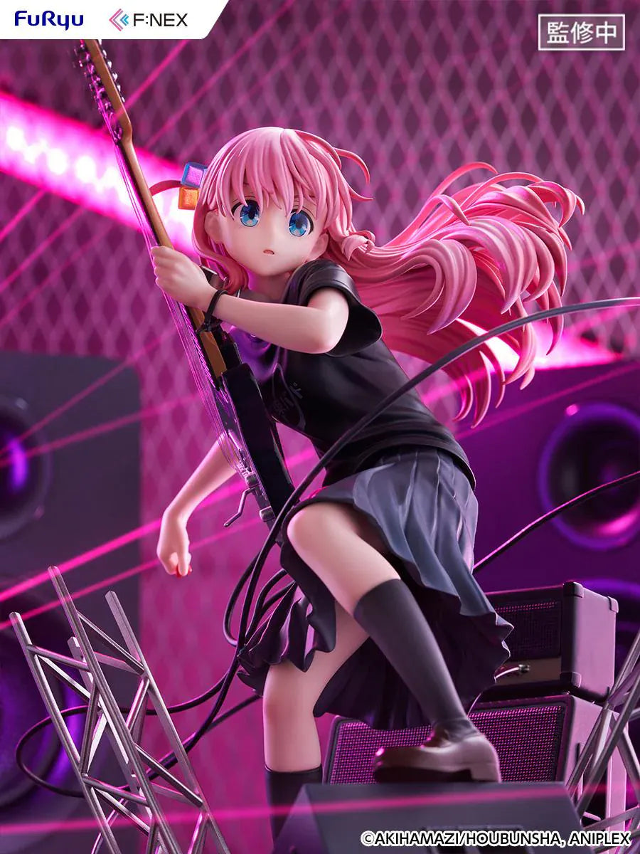 Bocchi the Rock F:Nex Hitori Gotoh Live Ver. 1/7 Scale Figure with pink hair, guitar, stage speakers, amplifier, and concert display base