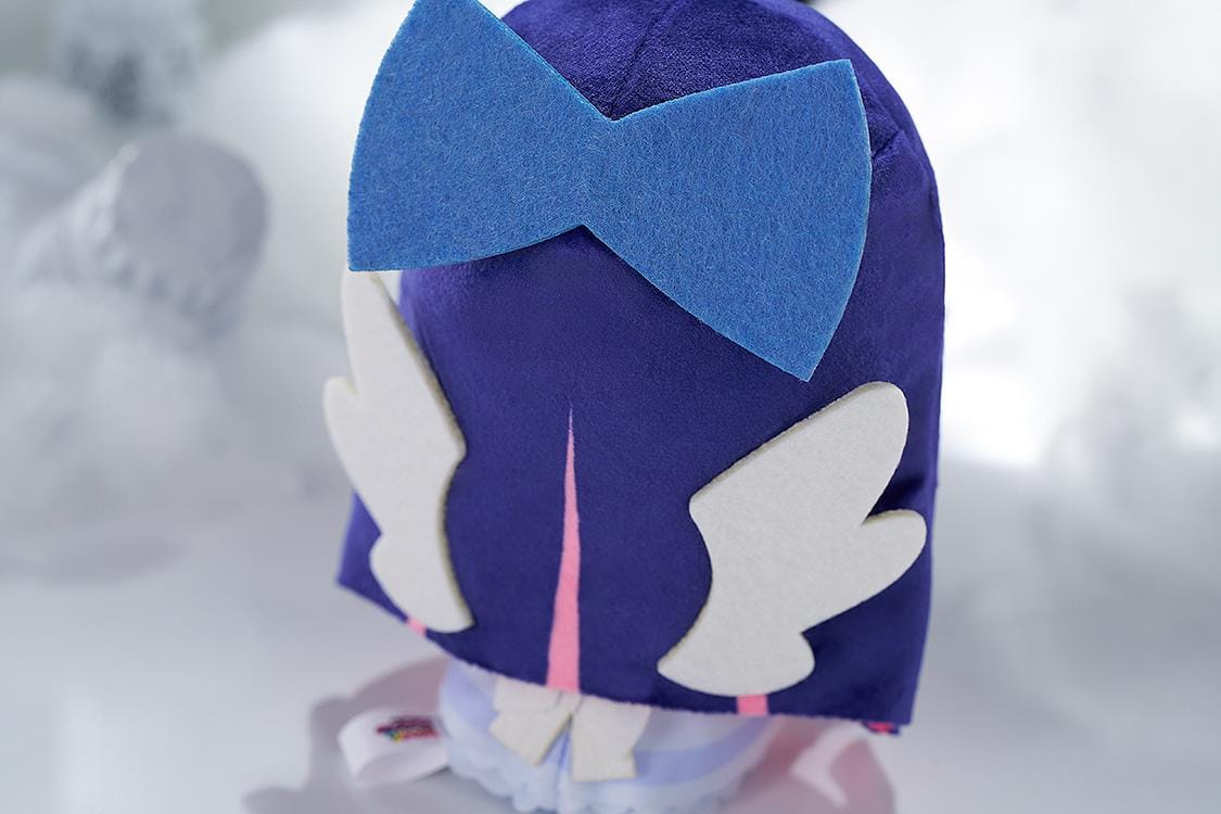 New PANTY & STOCKING with GARTERBELT Stocking Punipuni Plushie with purple hair, blue eyes, heart details, and seated chibi plush design