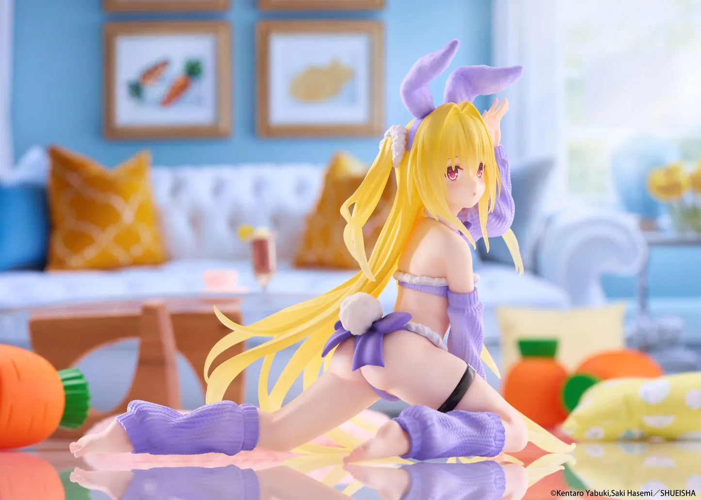 To Love-Ru Darkness MOFLOCK Golden Darkness Fluffy Bunny Ver Figure wearing a purple bunny outfit with long blonde hair