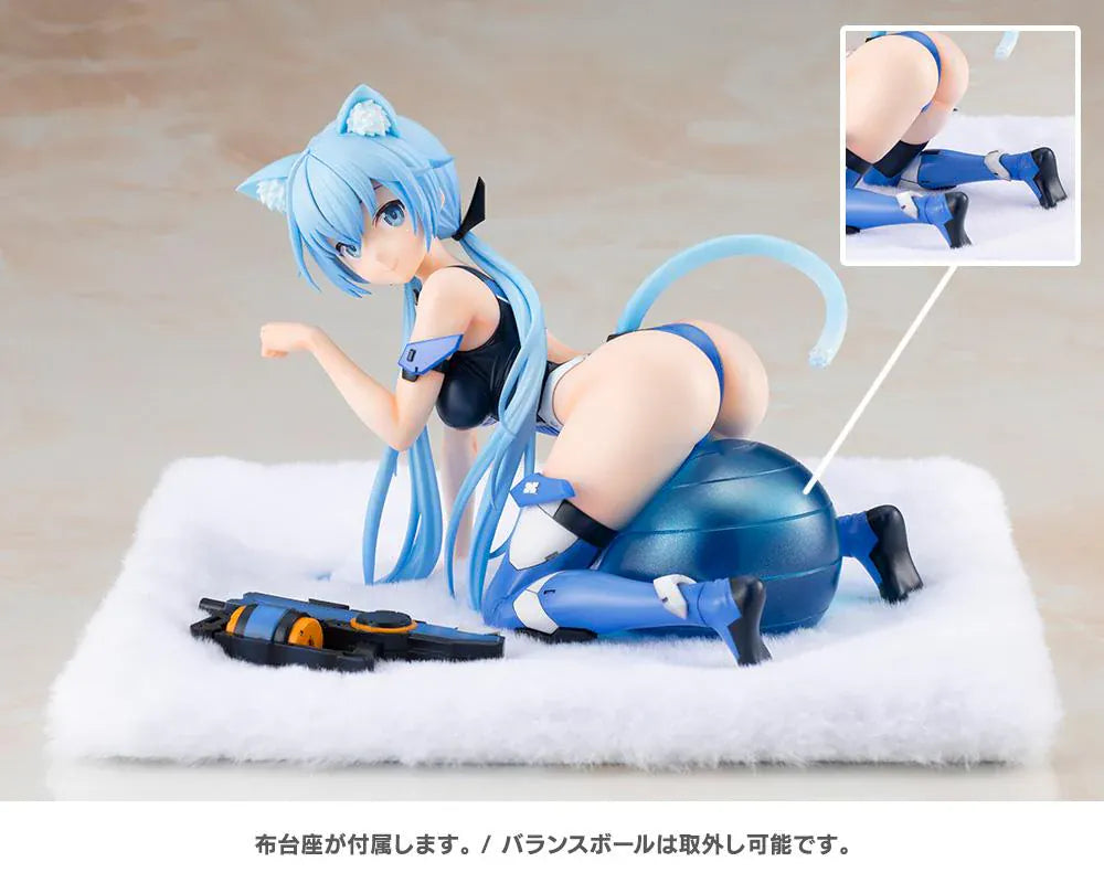 Frame Arms Girl Stylet Swimsuit Ver. Figure featuring Stylet with long light blue hair, cat ear details, blue-and-black swimsuit outfit, mechanical accessory parts, and display pose.