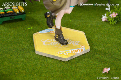 Arknights Gift+ Amiya Wildlight Wander Ver. 1/8 Scale Figure featuring Amiya with rabbit ears, hooded outfit, camera accessory, yellow bag, and themed display base.