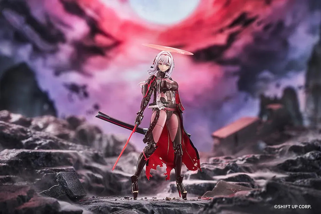 GODDESS OF VICTORY NIKKE Hyper Body Scarlet Black Shadow Figure featuring black and red armor, circular headpiece, and large red sword