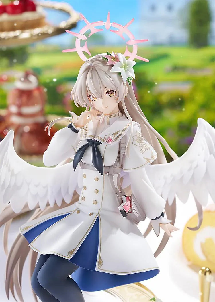 Blue Archive G.S. Collection Nagisa Radiance in Bloom 1/7 Scale Figure with white angel wings, floral halo, flowing uniform, and decorative crescent moon base