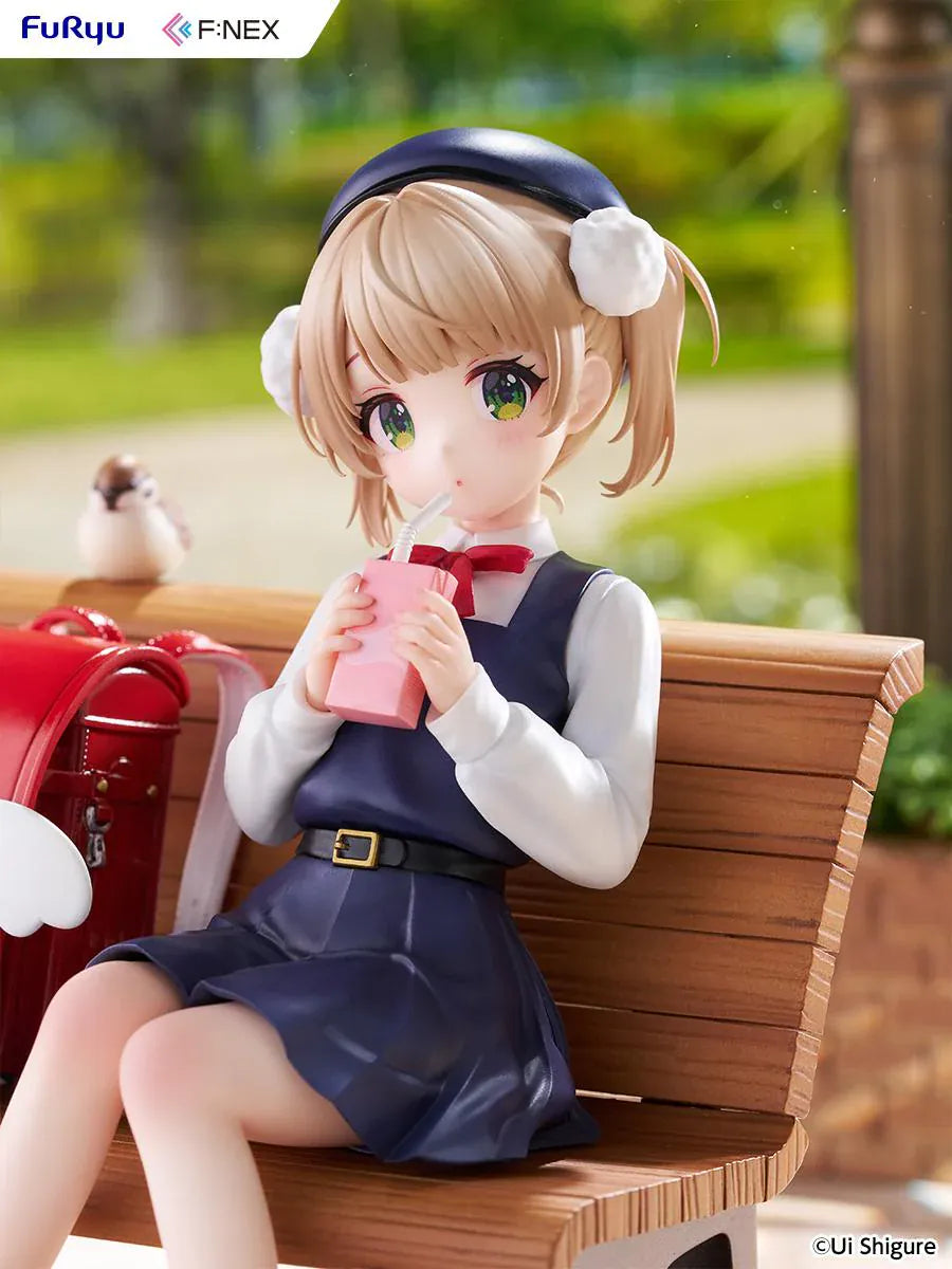 Ui Shigure Ui Shigure 9 Years Old 1/7 Scale Figure seated on a park bench with school bag, drink, and bird companion