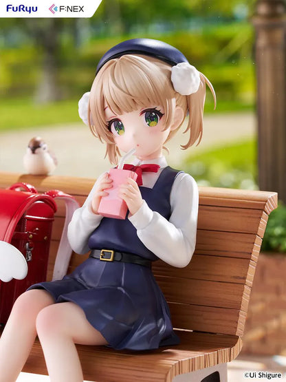 Ui Shigure Ui Shigure 9 Years Old 1/7 Scale Figure seated on a park bench with school bag, drink, and bird companion