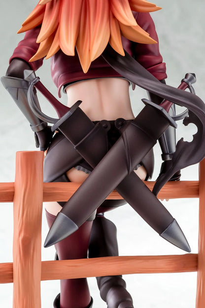 From Old Country Bumpkin to Master Swordsman Surena Lysandra 1/6 scale figure sitting on a wooden fence with detailed fantasy armor