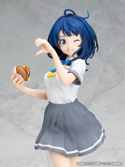 Too Many Losing Heroines Anna Yanami 1/7 Scale Figure featuring Anna with short blue hair, school uniform, snack accessory, and playful peace-sign pose.