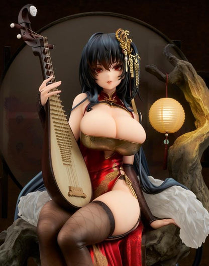 Azur Lane Taihou Phoenix's Spring Song Ver. 1/7 Scale Figure featuring Taihou seated in a red-and-gold outfit with long dark hair, ornate accessories, traditional instrument, and scenic display base.