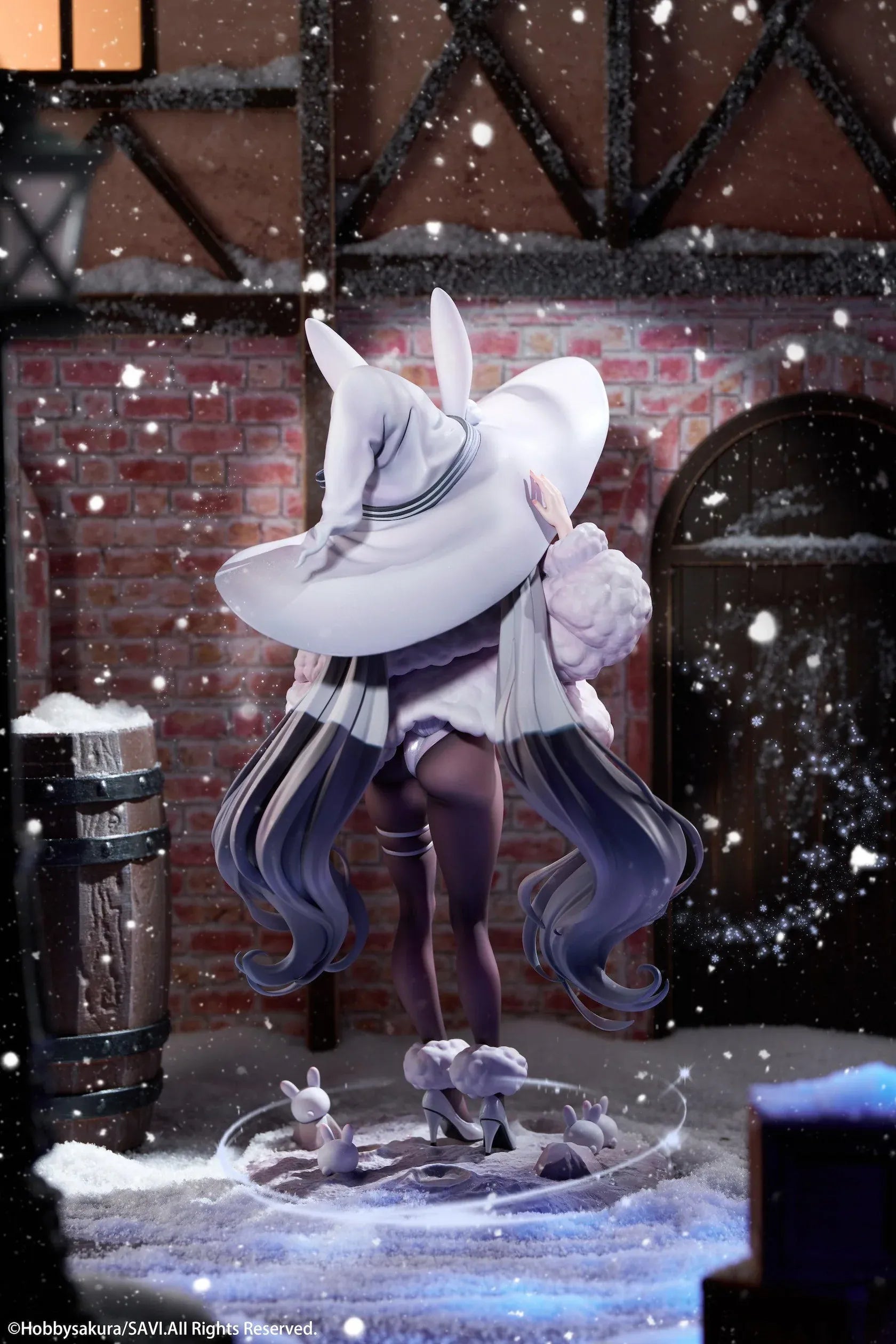 Moon Witch Police Marshmallow Deluxe Ver. 1/6 Scale Figure featuring Marshmallow with silver hair, bunny ear witch hat, lavender outfit, fluffy sleeve accents, bunny companions, and moon-themed display base.