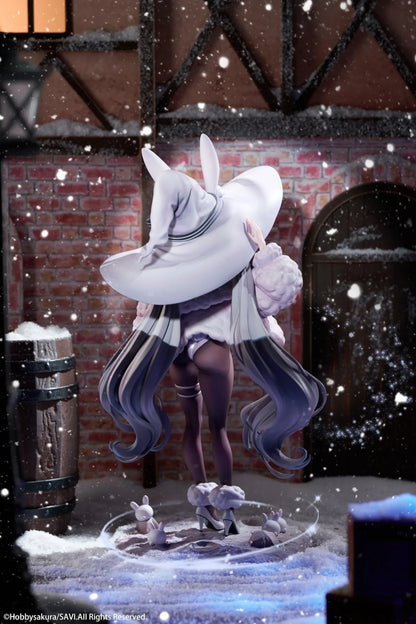 Moon Witch Police Marshmallow Deluxe Ver. 1/6 Scale Figure featuring Marshmallow with silver hair, bunny ear witch hat, lavender outfit, fluffy sleeve accents, bunny companions, and moon-themed display base.