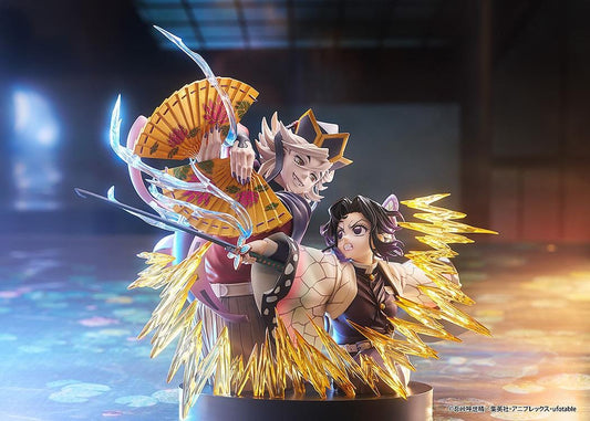 Demon Slayer Kimetsu no Yaiba Shinobu Kocho and Doma Non-Scale Figure with battle pose, translucent attack effects, fan accessory, and display base