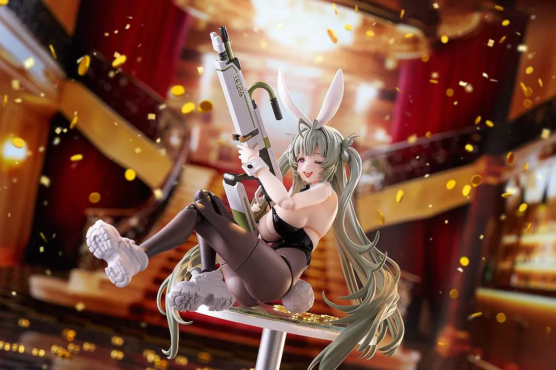 GODDESS OF VICTORY: NIKKE figma Soda Twinkling Bunny figure wearing a black bunny outfit and holding a weapon.