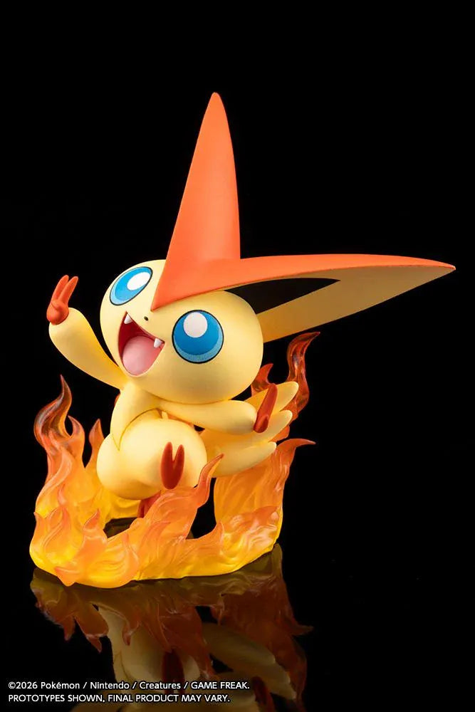 Pokemon ARTFX J Hilbert with Victini 1/8 scale figure featuring Hilbert holding a Poke Ball with Victini and flame effects