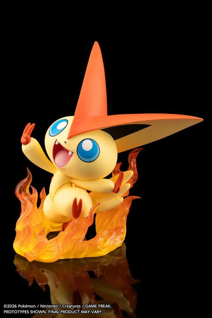 Pokemon ARTFX J Hilbert with Victini 1/8 scale figure featuring Hilbert holding a Poke Ball with Victini and flame effects