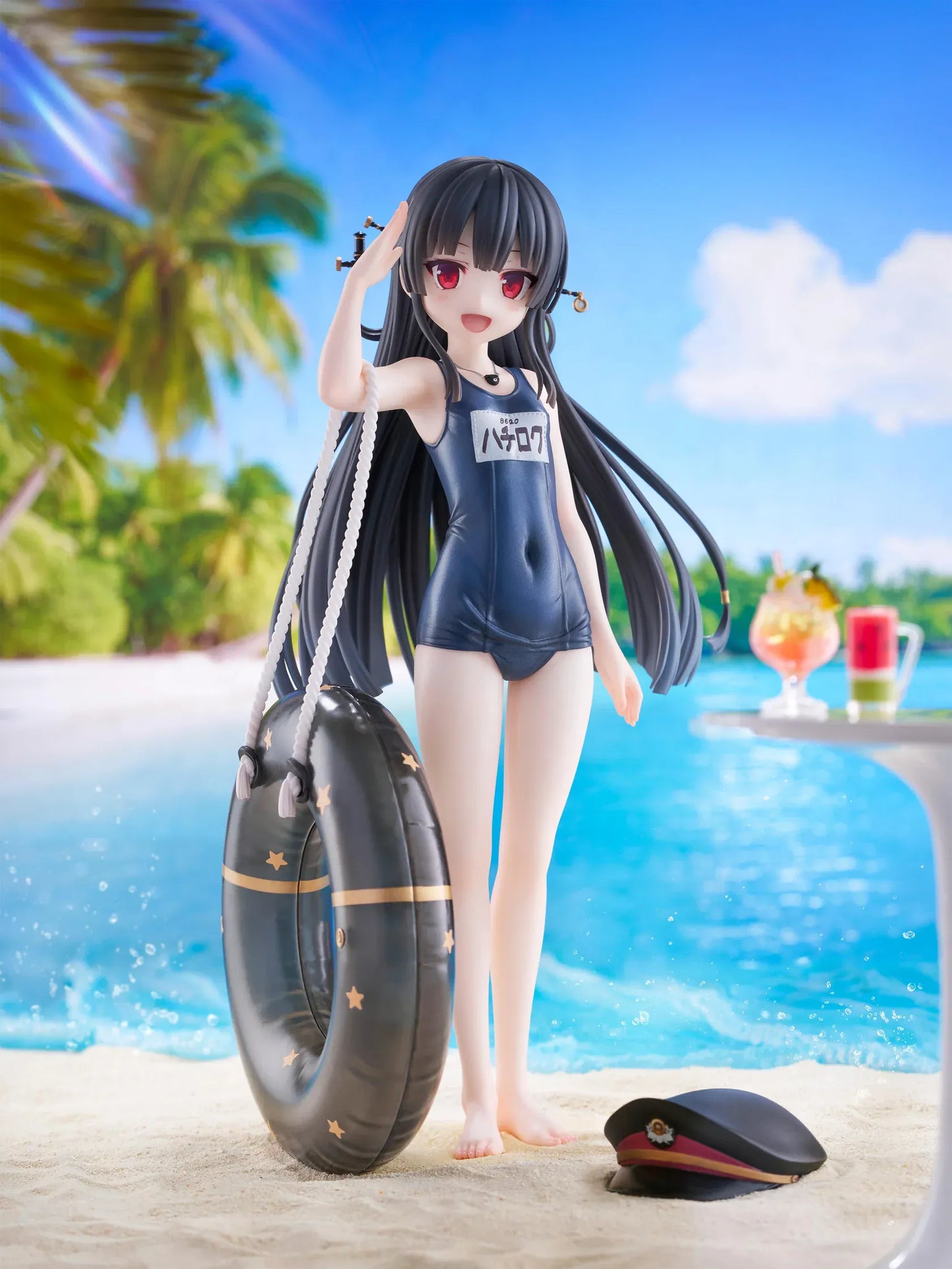 Maitetsu Last Run Hachiroku School Swimsuit Ver. 1/6 Scale Figure with conductor cap, salute pose, inner tube accessory, and display base