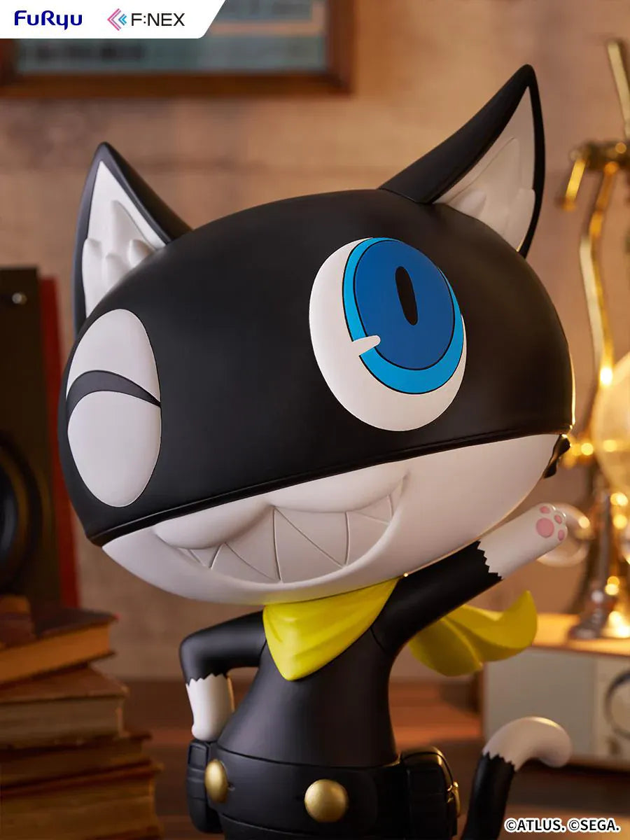 Persona 5 Royal F:Nex Morgana Big Soft Vinyl Figure with black cat design, blue eyes, yellow scarf, and waving pose