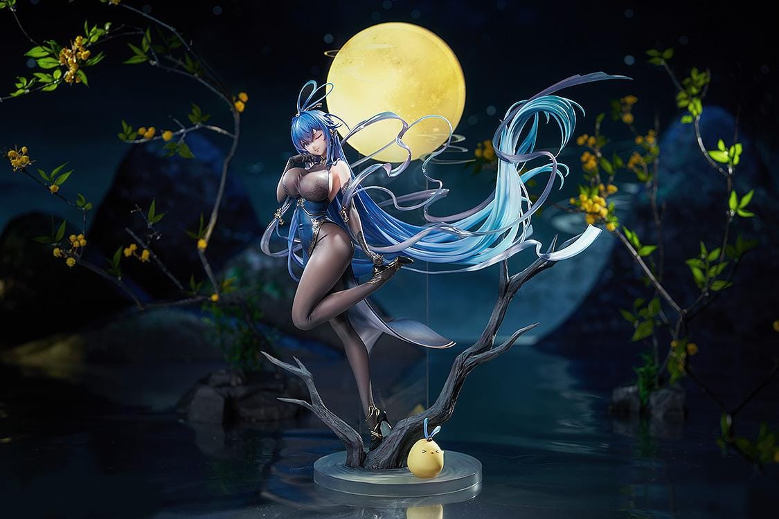Azur Lane New Jersey Dancing in the Moonlight Ver. 1/7 Scale Figure with flowing blue hair black outfit and moonlit display base