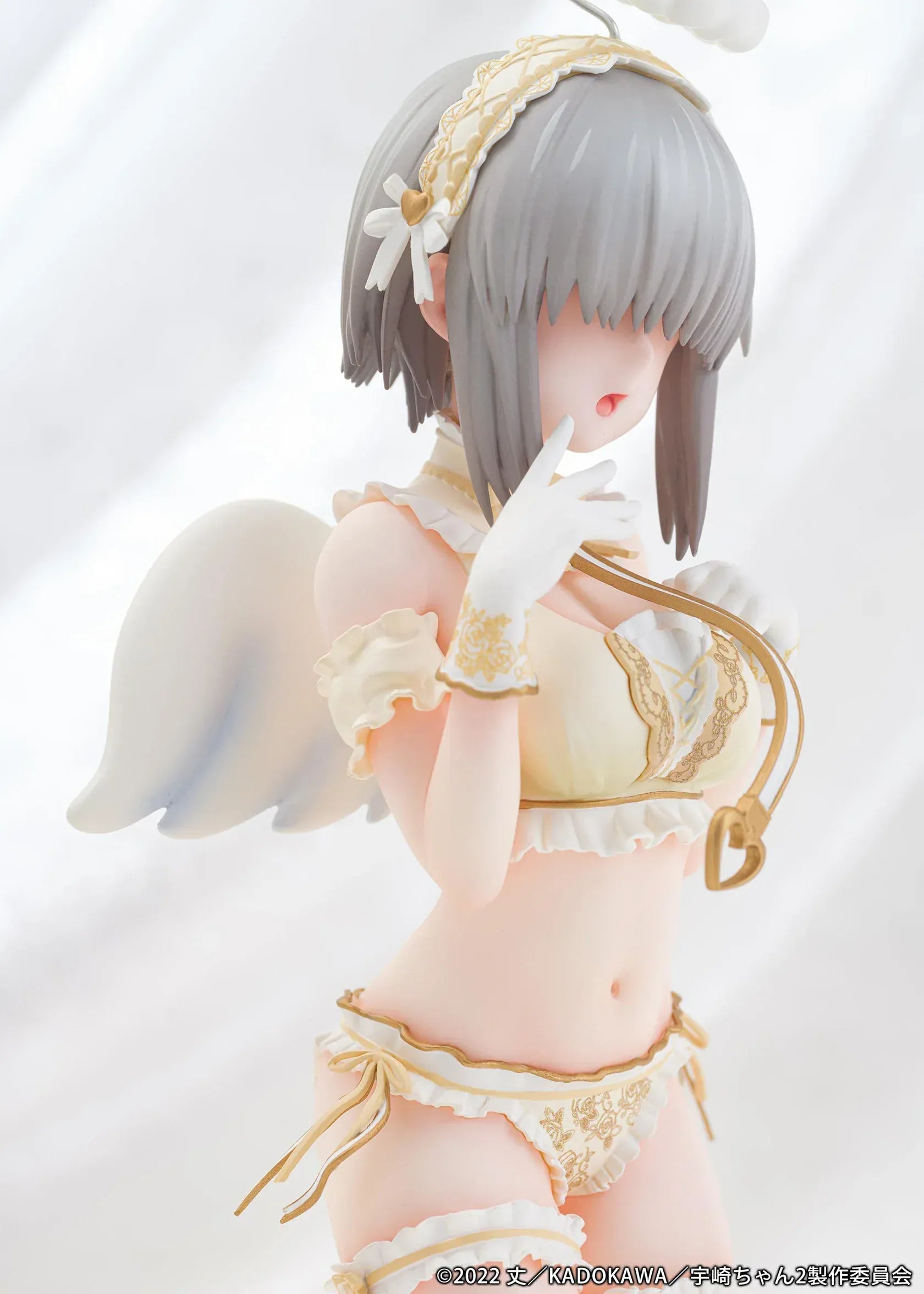 Yanagi Uzaki Angel Ver 1/7 scale figure from Uzaki-chan Wants to Hang Out kneeling with wings and halo on decorative stool
