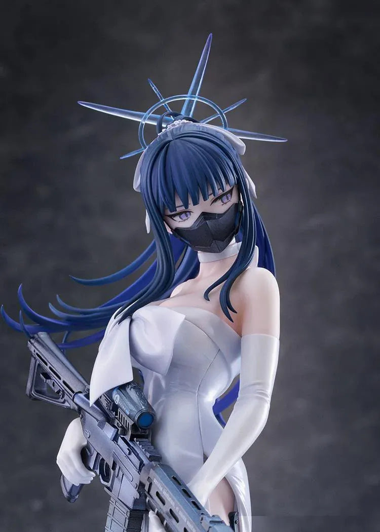 Blue Archive Saori Dress 1/7 scale figure featuring Saori in a flowing white evening gown holding her signature rifle
