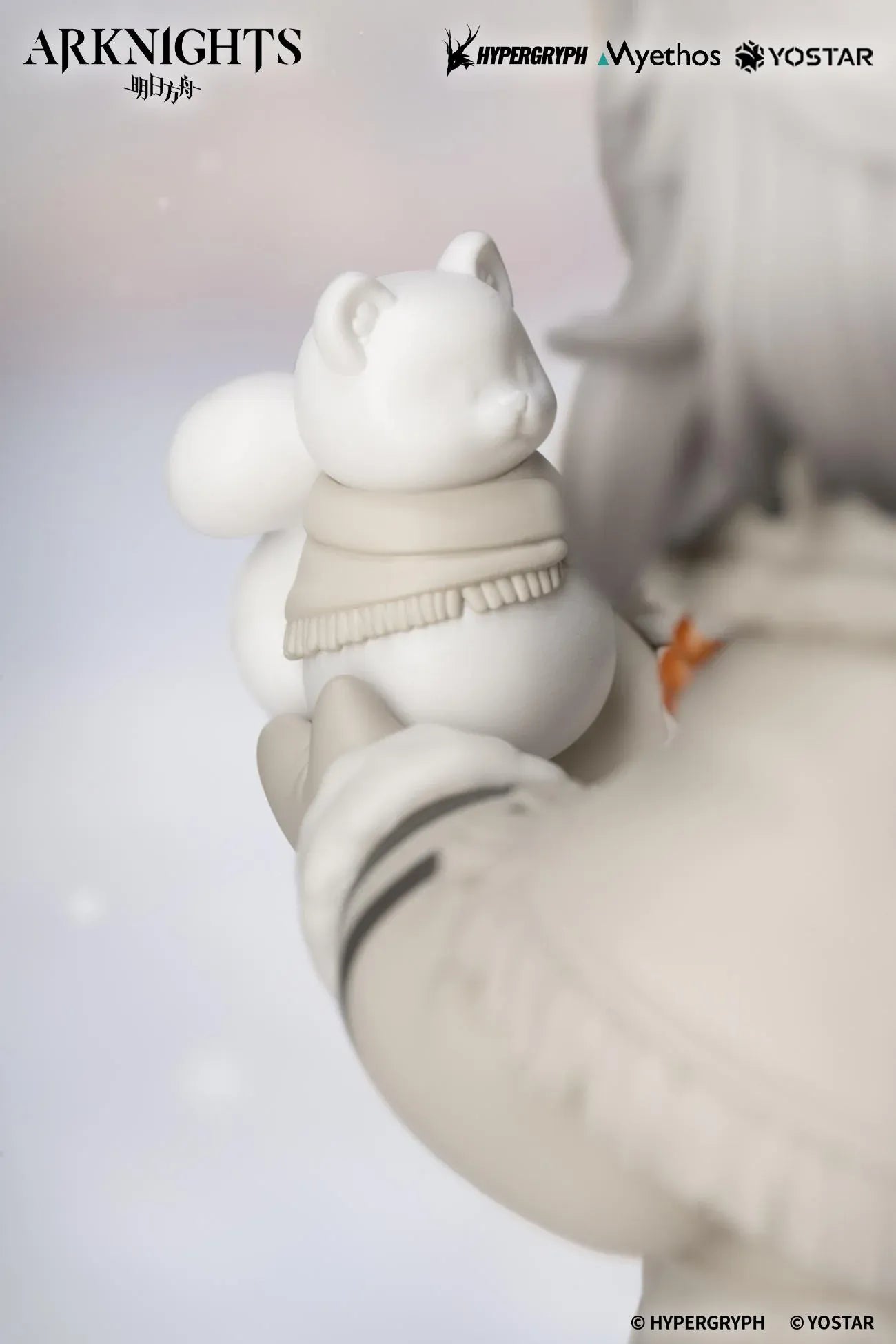 Arknights Rhodes Kids Series Pramanix Non Scale Figure with white hair, animal ears, winter coat, fluffy cape, boots, and bear accessory