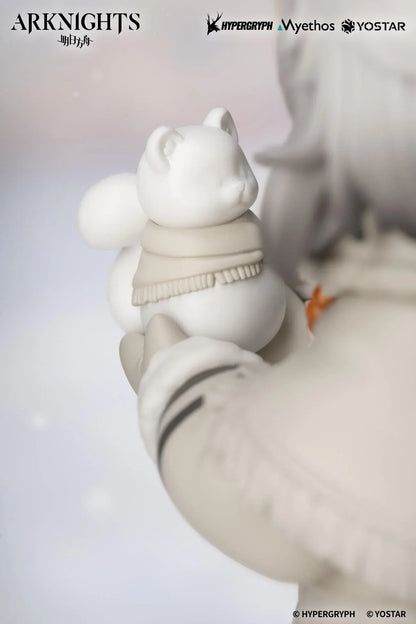 Arknights Rhodes Kids Series Pramanix Non Scale Figure with white hair, animal ears, winter coat, fluffy cape, boots, and bear accessory