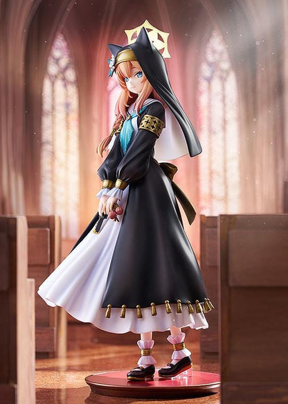 Blue Archive Mari 1/7 scale figure rerelease wearing a black-and-white nun-inspired dress with gold accents and peach-colored hair
