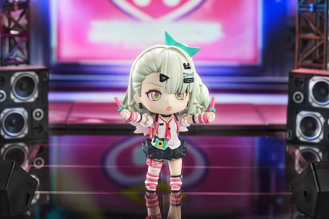 Zenless Zone Zero Nendoroid Sunna figure featuring mint-green hair, colorful accessories, and her signature launcher in an adorable chibi design
