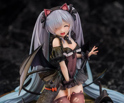 Azur Lane Janus Fright Night Scaredy Cat Ver. 1/7 scale figure featuring Janus in a Halloween-themed gothic outfit with cat ears, bat wings, black cats, and a detailed display base