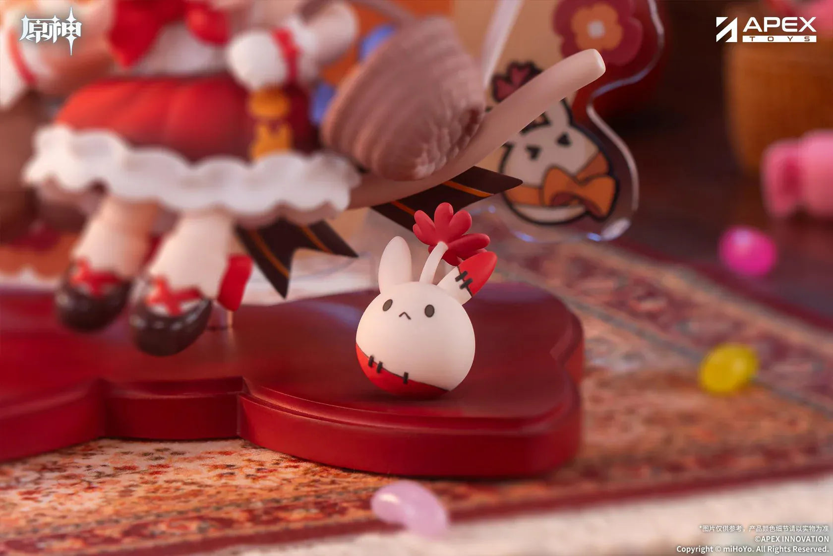Genshin Impact You Ye Qi Xiang Series Chibi Chara Klee Figure in red witch outfit with broom, candy details, and themed display base