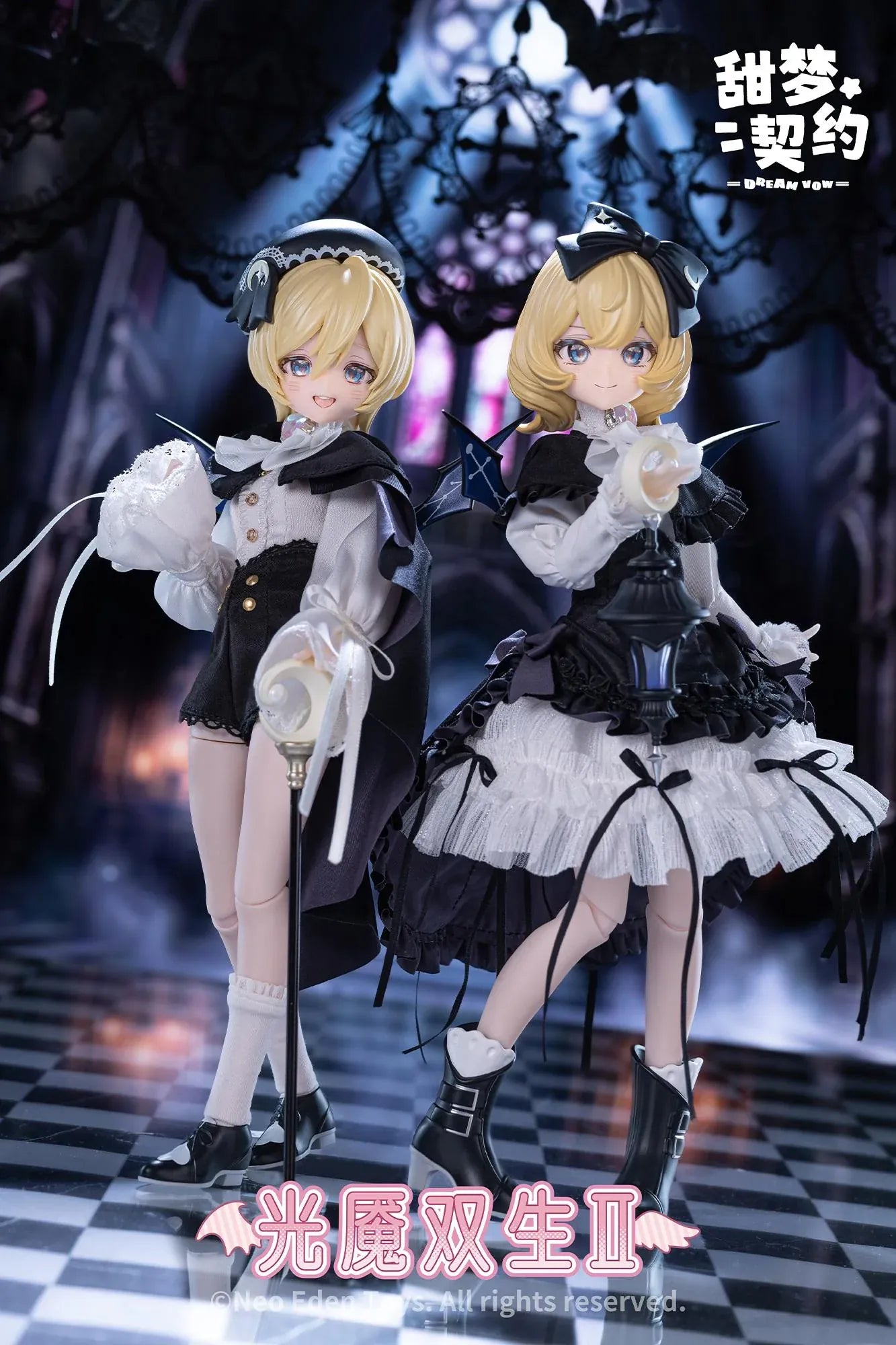 Angel and Demon Light Demon Twins 2 MJD Blind Doll six figure set featuring fantasy gothic and angel-inspired outfits