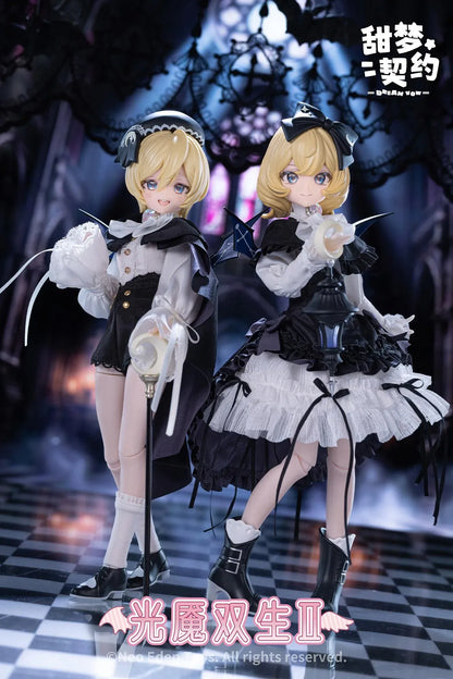 Angel and Demon Light Demon Twins 2 MJD Blind Doll six figure set featuring fantasy gothic and angel-inspired outfits