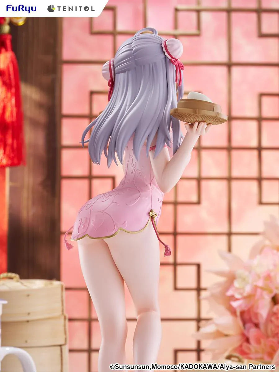Alya Sometimes Hides Her Feelings in Russian TENITOL TALL Alya Cheongsam ver. Figure featuring Alya with long silver hair, pink cheongsam outfit, steamed bun accessories, and pink shoes.
