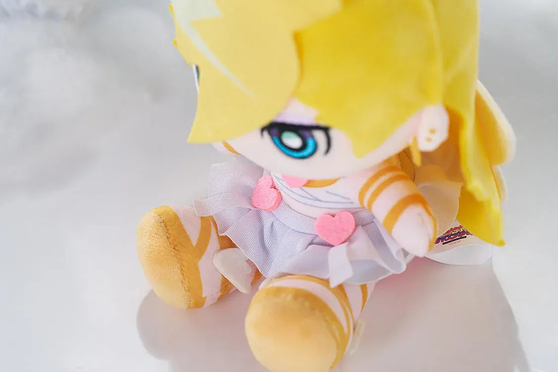 New PANTY & STOCKING with GARTERBELT Panty Punipuni Plushie with blonde hair, blue eyes, heart details, and seated chibi plush design