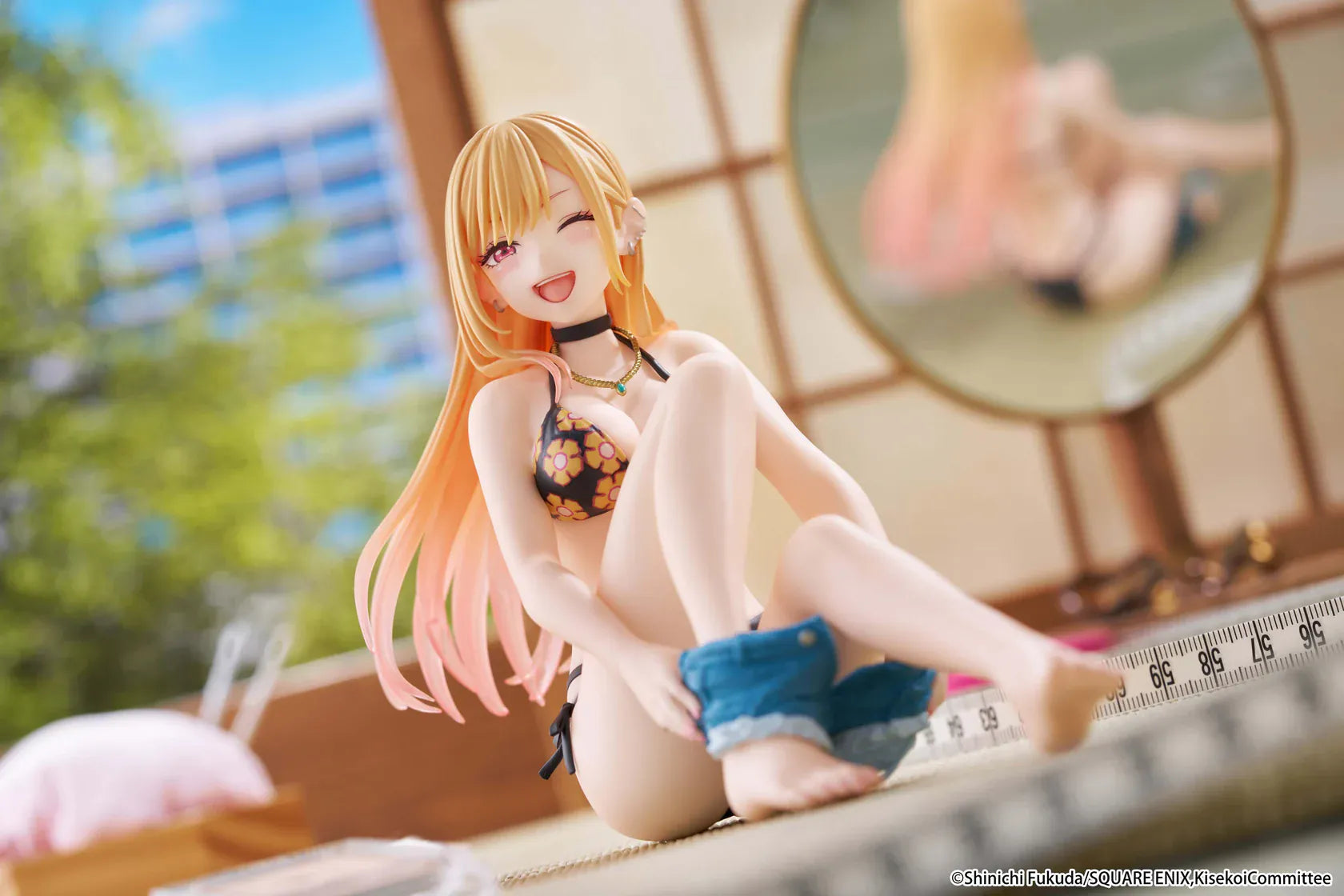 My Dress-Up Darling Desktop Cute Marin Kitagawa Measured Swimsuit Ver. Figure Reissue seated with blonde pink gradient hair