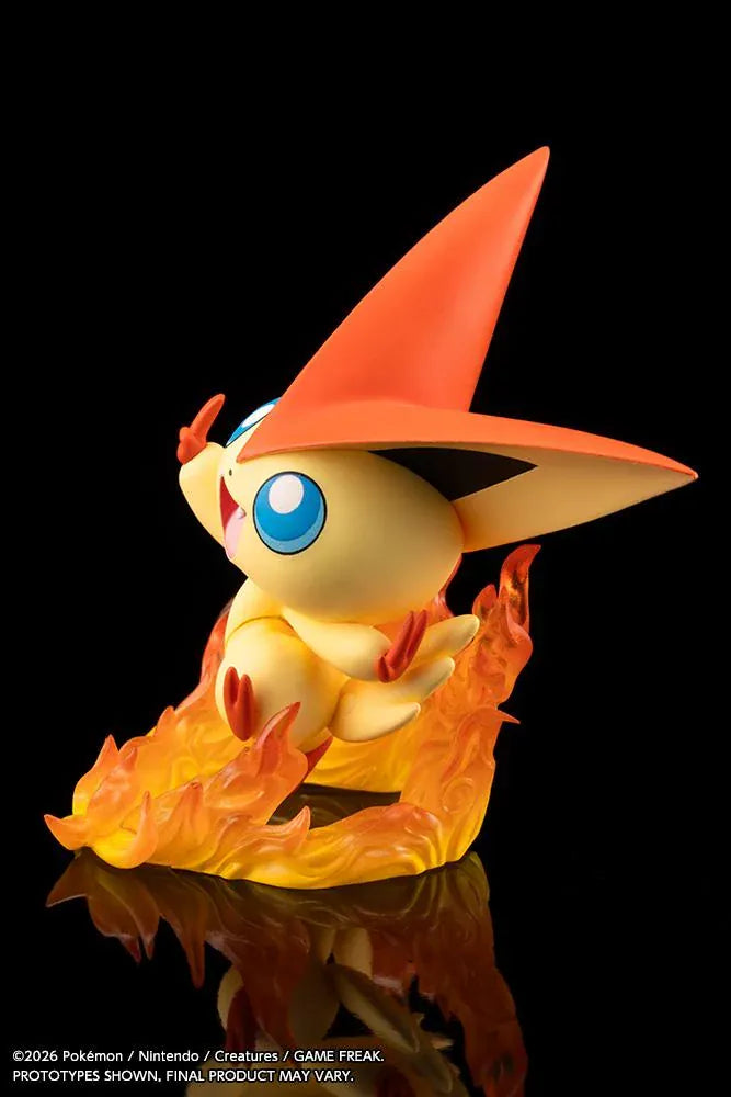 Pokemon ARTFX J Hilbert with Victini 1/8 scale figure featuring Hilbert holding a Poke Ball with Victini and flame effects