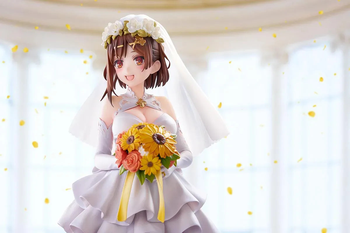 Atelier Ryza 3 Ryza Wedding Style 1/7 scale figure wearing a white bridal dress and veil while holding a colorful flower bouquet