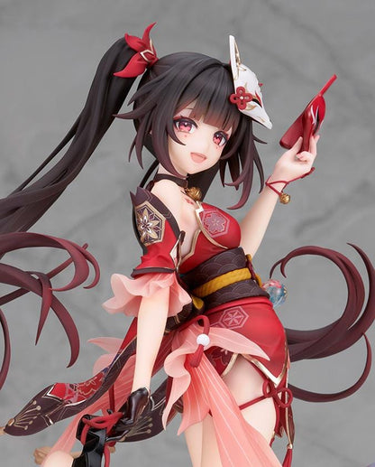 Honkai Star Rail Sparkle 1/7 scale figure in red and black outfit surrounded by translucent water effects and colorful goldfish