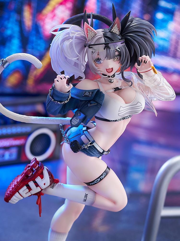 Melterna Girl Metako 1/7 scale figure with cat ears, dual-tone hair, streetwear outfit, and red sneakers
