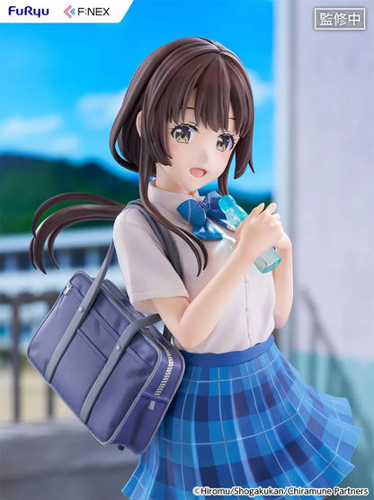 Chitose Is in the Ramune Bottle Yua Uchida 1/7 Scale Figure with brown hair, blue plaid skirt, school uniform outfit, shoulder bag, drink bottle accessory, and display base