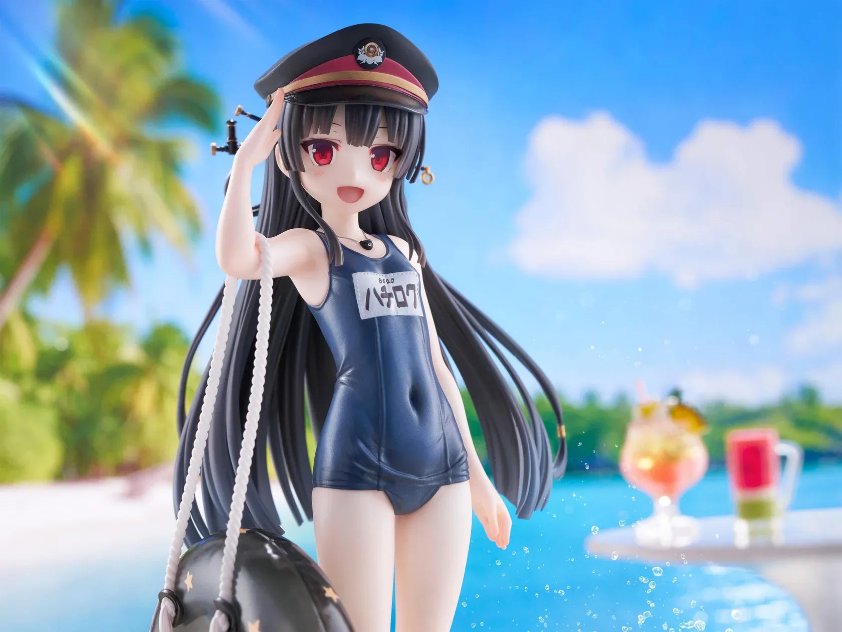 Maitetsu Last Run Hachiroku School Swimsuit Ver. 1/6 Scale Figure with conductor cap, salute pose, inner tube accessory, and display base