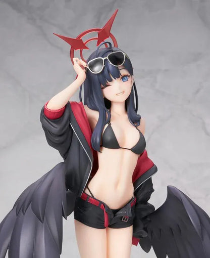 Blue Archive Ichika Swimsuit 1/7 scale figure wearing a black swimsuit, sporty jacket, sunglasses, and large black wings.
