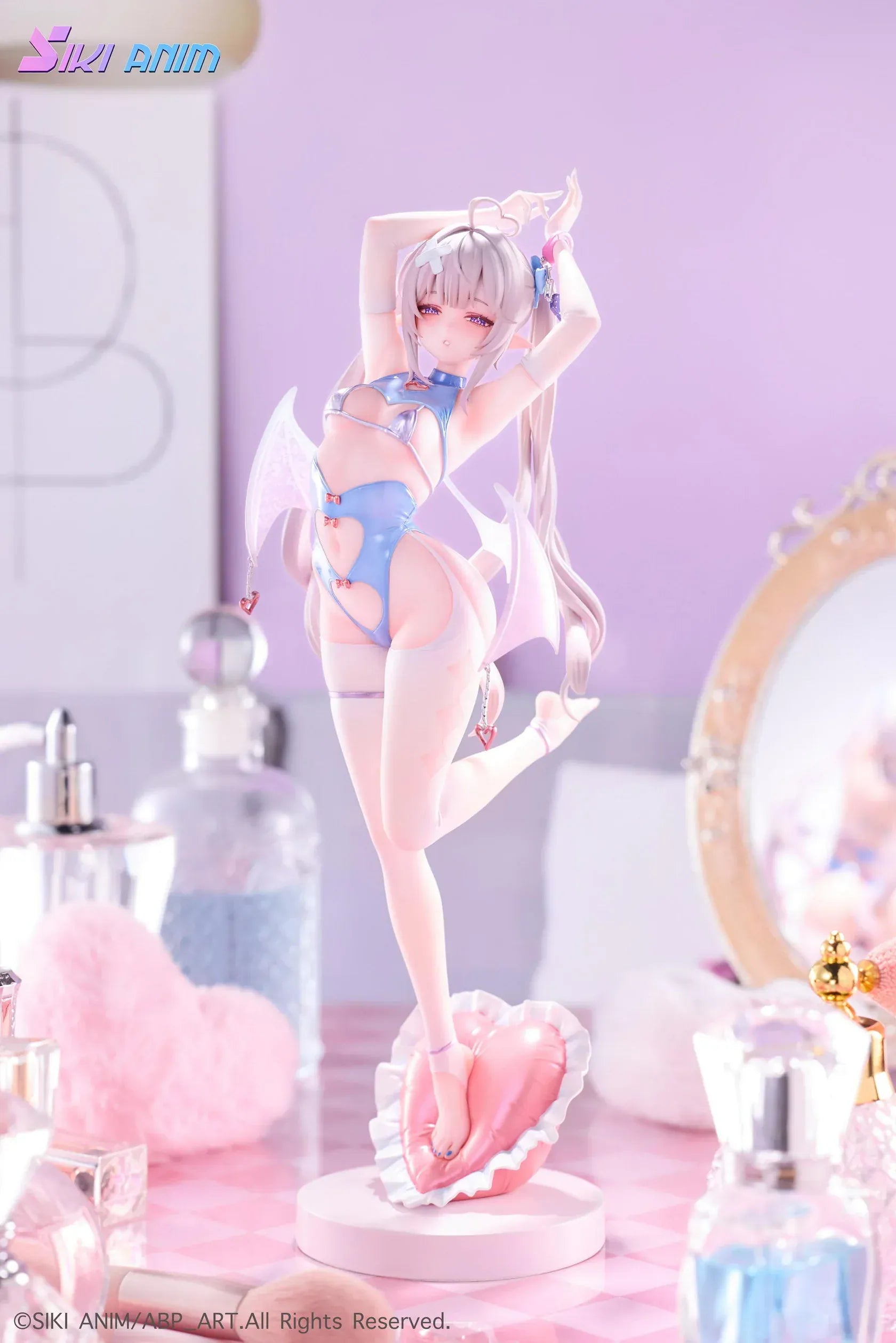 AbP_Art Illustration Sayume 1/6 scale figure with pastel blue outfit, small wings, long silver hair, and heart-shaped display base