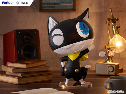 Persona 5 Royal F:Nex Morgana Big Soft Vinyl Figure with black cat design, blue eyes, yellow scarf, and waving pose