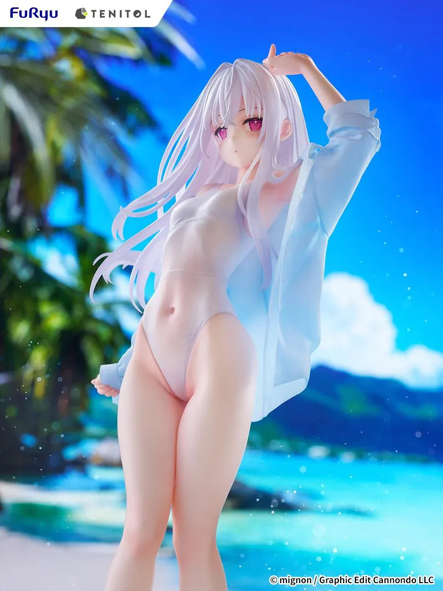 Mignon Works TENITOL Tall Shiro Swimsuit Ver. figure in a white swimsuit with a translucent blue cover-up