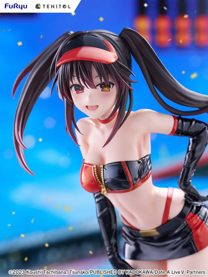 Date A Live V Tenitol Tall Kurumi Tokisaki Race Queen Ver. Figure featuring Kurumi with twin-tail hair, black-and-red race queen outfit, visor, gloves, and thigh-high boot styling.
