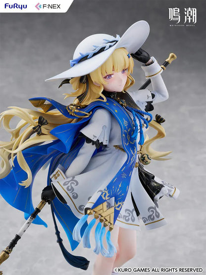 Wuthering Waves Phoebe 1/7 scale figure by FuRyu F:NEX featuring blue and white outfit with staff on floral garden base